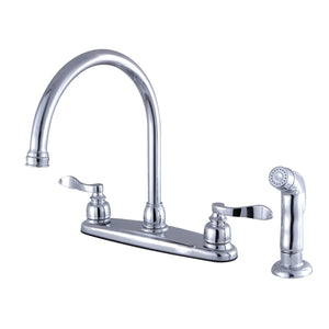 NuWave French Two-Handle 4-Hole 8" Centerset Kitchen Faucet with Side Sprayer