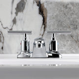 Manhattan Two-Handle 3-Hole Deck Mount 4" Centerset Bathroom Faucet with Pop-Up Drain