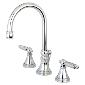 Georgian Two-Handle 3-Hole Deck Mount Widespread Bathroom Faucet with Brass Pop-Up Drain