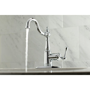 English Vintage One-Handle 1-Hole Bathroom Faucet with Deck Plate and Push Pop-Up Drain