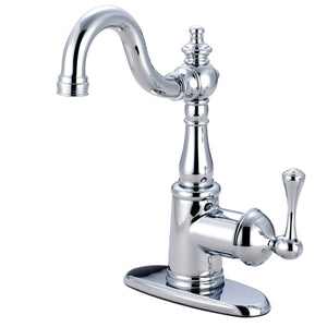 English Vintage One-Handle 1-Hole Bathroom Faucet with Deck Plate and Push Pop-Up Drain