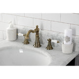 American Patriot Two-Handle 3-Hole Deck Mount Widespread Bathroom Faucet with Brass Pop-Up Drain