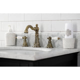 American Patriot Two-Handle 3-Hole Deck Mount Widespread Bathroom Faucet with Brass Pop-Up Drain