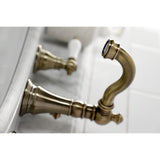 American Patriot Two-Handle 3-Hole Deck Mount Widespread Bathroom Faucet with Brass Pop-Up Drain