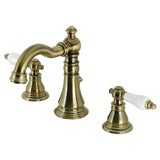 American Patriot Two-Handle 3-Hole Deck Mount Widespread Bathroom Faucet with Brass Pop-Up Drain