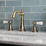 English Classic Two-Handle 3-Hole Deck Mount Widespread Bathroom Faucet with Brass Pop-Up Drain