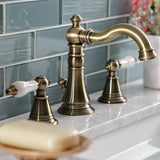 English Classic Two-Handle 3-Hole Deck Mount Widespread Bathroom Faucet with Brass Pop-Up Drain