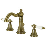 English Classic Two-Handle 3-Hole Deck Mount Widespread Bathroom Faucet with Brass Pop-Up Drain