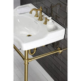 American Classic Two-Handle 3-Hole Deck Mount Widespread Bathroom Faucet with Brass Pop-Up Drain