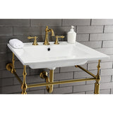 American Classic Two-Handle 3-Hole Deck Mount Widespread Bathroom Faucet with Brass Pop-Up Drain