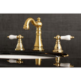 American Patriot Two-Handle 3-Hole Deck Mount Widespread Bathroom Faucet with Brass Pop-Up Drain