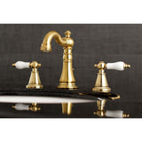 English Classic Two-Handle 3-Hole Deck Mount Widespread Bathroom Faucet with Brass Pop-Up Drain