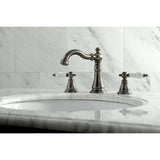 American Patriot Two-Handle 3-Hole Deck Mount Widespread Bathroom Faucet with Brass Pop-Up Drain