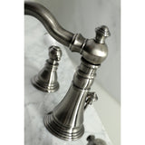 American Patriot Two-Handle 3-Hole Deck Mount Widespread Bathroom Faucet with Brass Pop-Up Drain