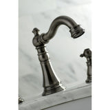 American Patriot Two-Handle 3-Hole Deck Mount Widespread Bathroom Faucet with Brass Pop-Up Drain