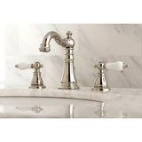 American Patriot Two-Handle 3-Hole Deck Mount Widespread Bathroom Faucet with Brass Pop-Up Drain