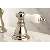 American Patriot Two-Handle 3-Hole Deck Mount Widespread Bathroom Faucet with Brass Pop-Up Drain