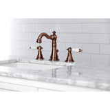 American Patriot Two-Handle 3-Hole Deck Mount Widespread Bathroom Faucet with Brass Pop-Up Drain