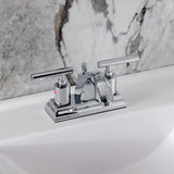 Manhattan Two-Handle 3-Hole Deck Mount 4" Centerset Bathroom Faucet with Pop-Up Drain