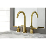 Centurion Two-Handle 3-Hole Deck Mount Widespread Bathroom Faucet with Brass Pop-Up Drain