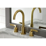 Centurion Two-Handle 3-Hole Deck Mount Widespread Bathroom Faucet with Brass Pop-Up Drain