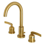 Centurion Two-Handle 3-Hole Deck Mount Widespread Bathroom Faucet with Brass Pop-Up Drain