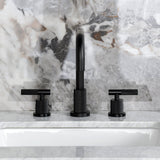 Convergent Two-Handle 3-Hole Deck Mount Widespread Bathroom Faucet with Knurled Handle and Brass Pop-Up Drain