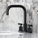 Convergent Two-Handle 3-Hole Deck Mount Widespread Bathroom Faucet with Knurled Handle and Brass Pop-Up Drain