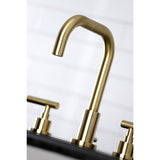 Manhattan Two-Handle 3-Hole Deck Mount Widespread Bathroom Faucet with Brass Pop-Up Drain