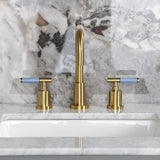 Synchronous Two-Handle 3-Hole Deck Mount Widespread Bathroom Faucet with Brass Pop-Up Drain