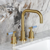 Synchronous Two-Handle 3-Hole Deck Mount Widespread Bathroom Faucet with Brass Pop-Up Drain