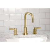 NuvoFusion Two-Handle 3-Hole Deck Mount Widespread Bathroom Faucet with Brass Pop-Up Drain