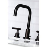 Manhattan Two-Handle 3-Hole Deck Mount Widespread Bathroom Faucet with Brass Pop-Up Drain