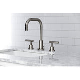 Manhattan Two-Handle 3-Hole Deck Mount Widespread Bathroom Faucet with Brass Pop-Up Drain