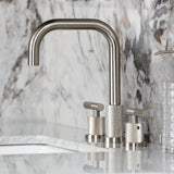 Convergent Two-Handle 3-Hole Deck Mount Widespread Bathroom Faucet with Knurled Handle and Brass Pop-Up Drain