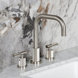 Convergent Two-Handle 3-Hole Deck Mount Widespread Bathroom Faucet with Knurled Handle and Brass Pop-Up Drain