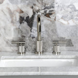 Convergent Two-Handle 3-Hole Deck Mount Widespread Bathroom Faucet with Knurled Handle and Brass Pop-Up Drain