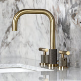 Convergent Two-Handle 3-Hole Deck Mount Widespread Bathroom Faucet with Knurled Handle and Brass Pop-Up Drain