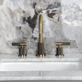 Convergent Two-Handle 3-Hole Deck Mount Widespread Bathroom Faucet with Knurled Handle and Brass Pop-Up Drain