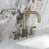 Convergent Two-Handle 3-Hole Deck Mount Widespread Bathroom Faucet with Knurled Handle and Brass Pop-Up Drain