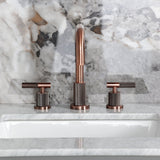 Convergent Two-Handle 3-Hole Deck Mount Widespread Bathroom Faucet with Knurled Handle and Brass Pop-Up Drain