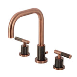 Convergent Two-Handle 3-Hole Deck Mount Widespread Bathroom Faucet with Knurled Handle and Brass Pop-Up Drain