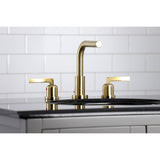 Centurion Two-Handle 3-Hole Deck Mount Widespread Bathroom Faucet with Brass Pop-Up Drain