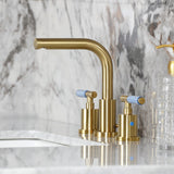 Synchronous Two-Handle 3-Hole Deck Mount Widespread Bathroom Faucet with Brass Pop-Up Drain