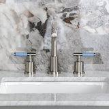 Synchronous Two-Handle 3-Hole Deck Mount Widespread Bathroom Faucet with Brass Pop-Up Drain