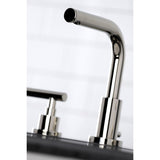 Manhattan Two-Handle 3-Hole Deck Mount Widespread Bathroom Faucet with Brass Pop-Up Drain