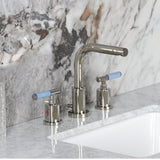 Synchronous Two-Handle 3-Hole Deck Mount Widespread Bathroom Faucet with Brass Pop-Up Drain