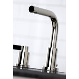 NuvoFusion Two-Handle 3-Hole Deck Mount Widespread Bathroom Faucet with Brass Pop-Up Drain