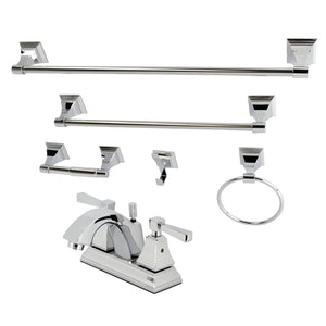 Concord Double-Handle 3-Hole Deck Mount 4-Inch Centerset Bathroom Faucet with 5-Piece Bathroom Accessories Kit