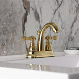 American Classic Two-Handle 3-Hole Deck Mount 4" Centerset Bathroom Faucet with Plastic Pop-Up